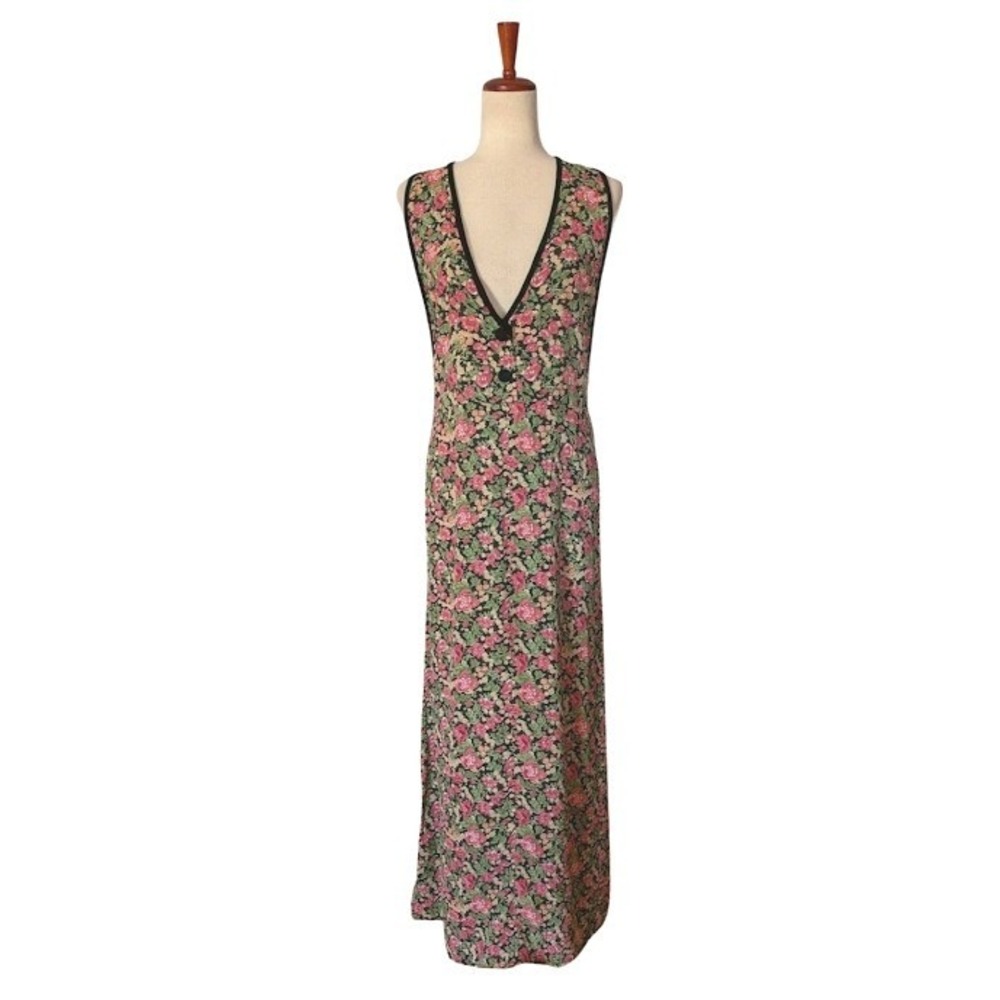 Vintage Zoe California Floral Maxi Dress Womens Medium Rayon Crepe Made in USA‎